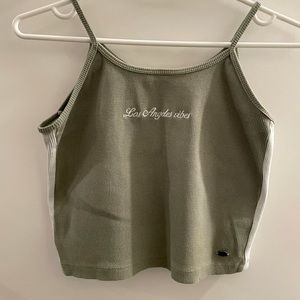 PULL&BEAR Crop Top Navy Green Ribbed